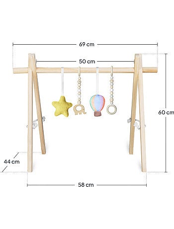 Arco de actividades de madera de anís LIONELO con 4 juguetes - Plegable