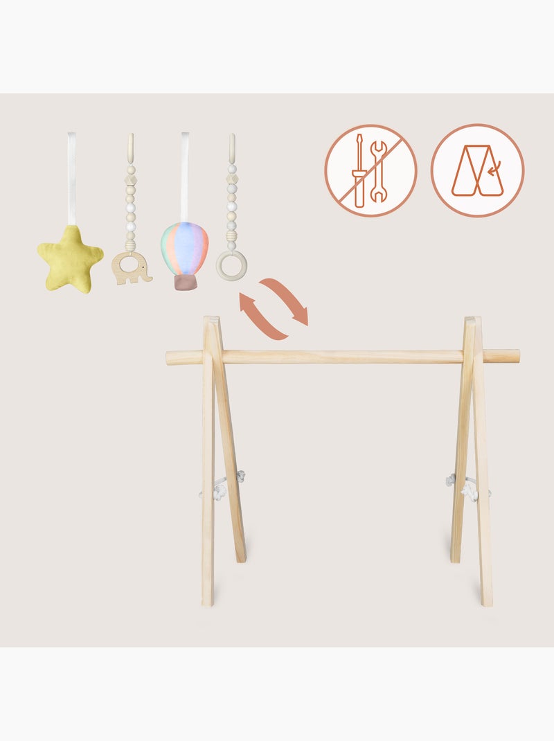 Arco de actividades de madera de anís LIONELO con 4 juguetes - Plegable Madera natural - Kiabi