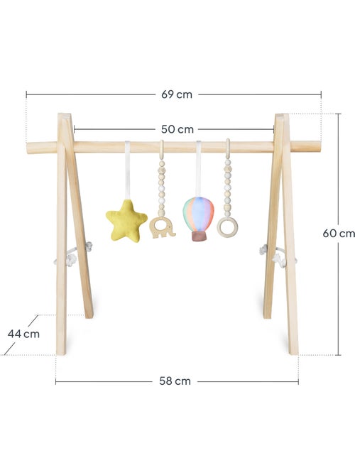Arco de actividades de madera de anís LIONELO con 4 juguetes - Plegable - Kiabi
