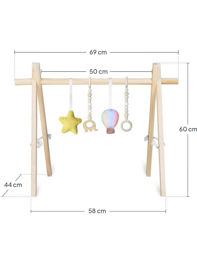 Arco de actividades de madera de anís LIONELO con 4 juguetes - Plegable Madera natural - Kiabi