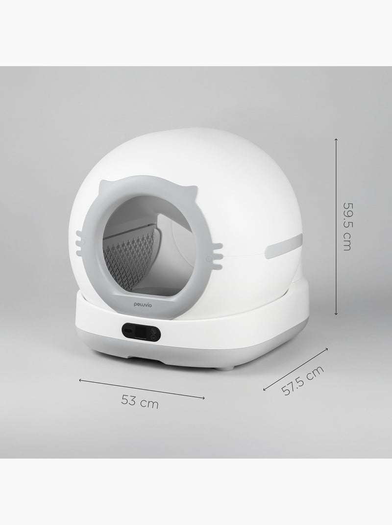 Arena autolimpiable para gatos PELUVIO Pearl - 72 L - Con cámara - Silenciosa Blanco Gris - Kiabi