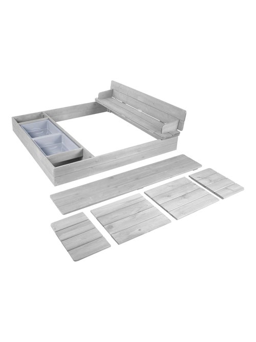 Arenero con banco y tapas en madera maciza + 2 recipientes 'Roba Outdoor+' - Kiabi