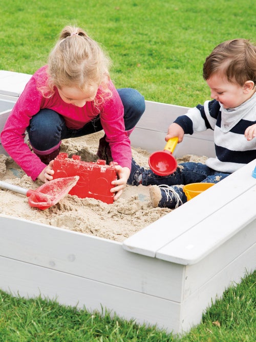 Arenero en madera maciza con 2 bancos integrados y 2 recipientes 'Roba Outdoor+' - Kiabi