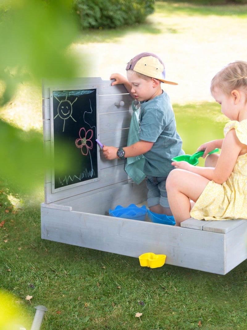 Arenero en madera maciza con tapa, espacio de almacenamiento y pizarra 'Roba Outdoor+' Gris - Kiabi