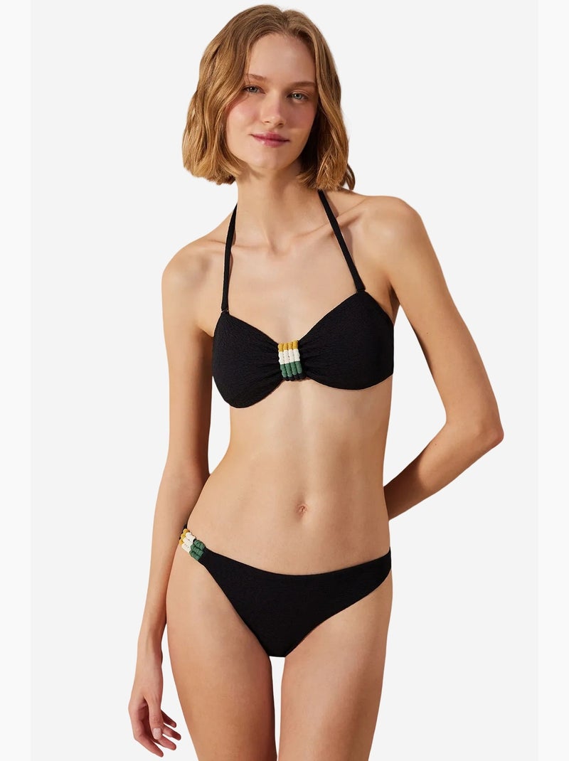 Arlo top de bikini sin tirantes texturizado y macramé penti Negro - Kiabi