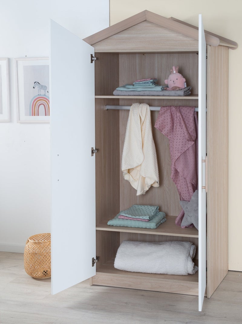 Armario infantil 2 puertas con cierre suave - ROBA 'Cabane' Blanco/Madera - Kiabi