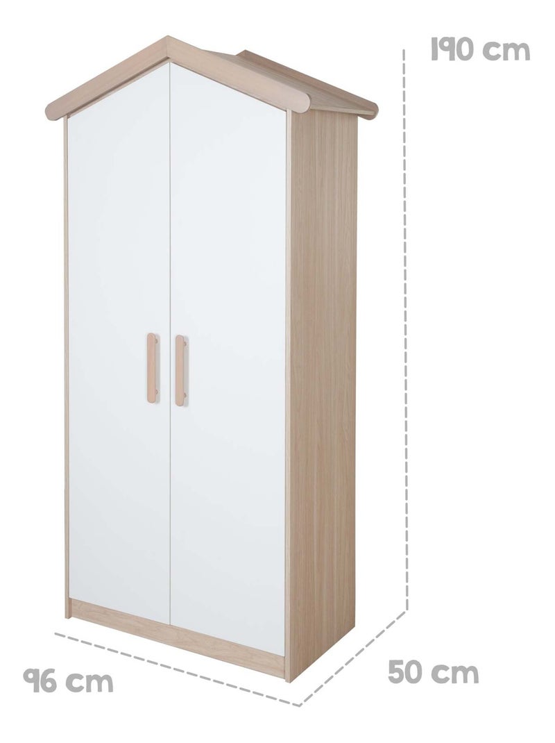 Armario infantil 2 puertas con cierre suave - ROBA 'Cabane' Blanco/Madera - Kiabi