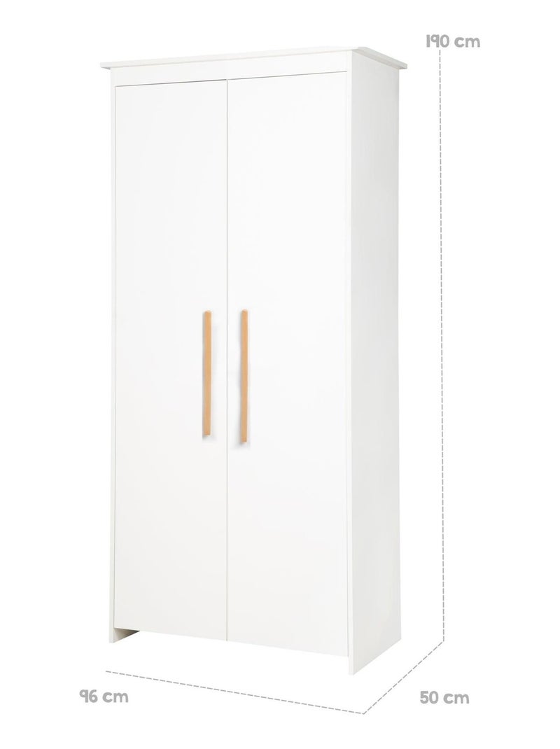 Armario infantil 2 puertas con tiradores en madera maciza - ROBA 'Lilo' Blanco - Kiabi