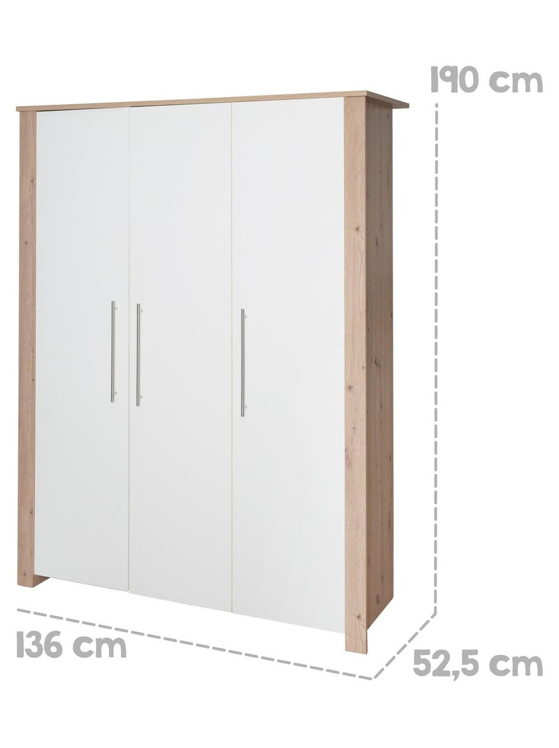 Armario infantil 3 puertas en madera efecto roble - ROBA 'Malo' Blanco - Kiabi