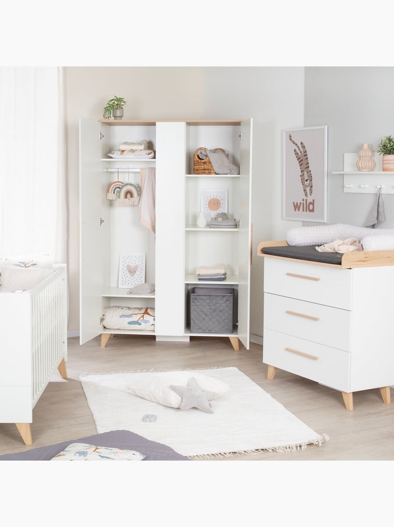 Armario infantil minimalista 2,5 puertas con almacenamiento y barra Leon Roba Blanco - Kiabi