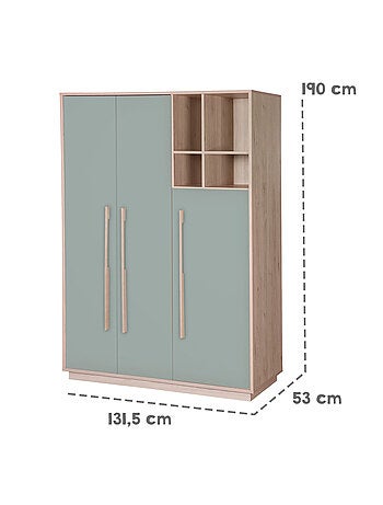 Armario infantil minimalista 3 puertas con almacenamiento abierto Selva Roba