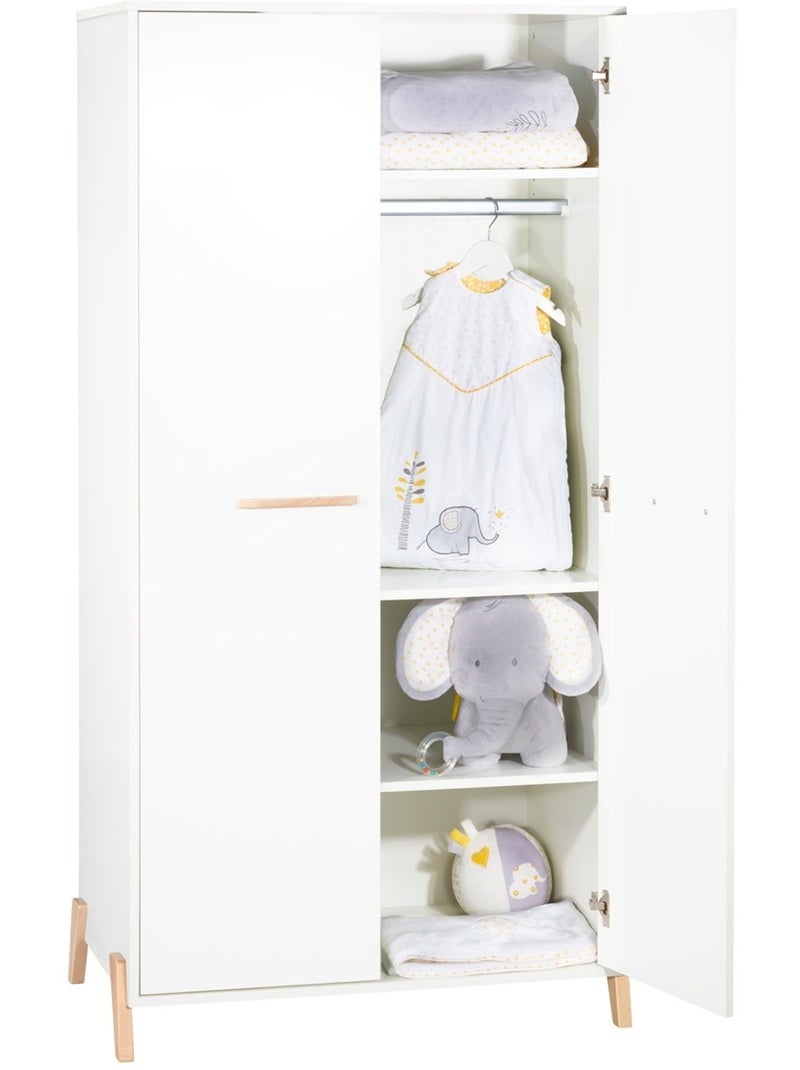 Armario para bebé de 2 puertas con patas de madera - BABYPRICE Blanco Marrón - Kiabi