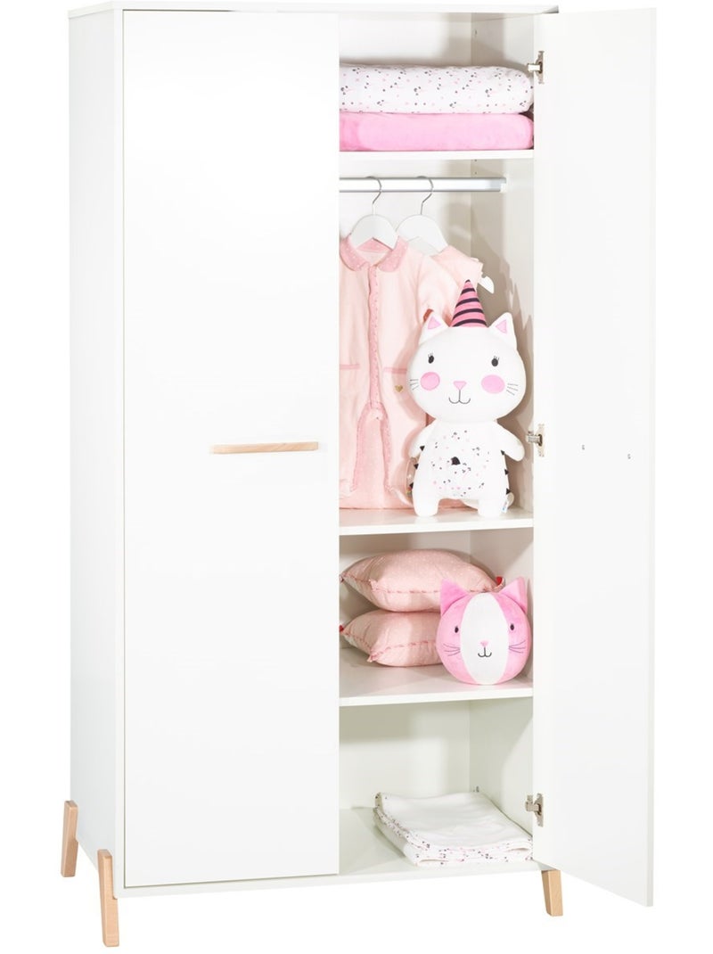 Armario para bebé de 2 puertas con patas de madera - BABYPRICE Blanco Marrón - Kiabi