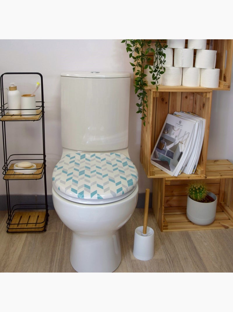 Asiento de inodoro de termodur con motivo geométrico de 44 cm, cierre silencioso Guy Levasseur Azul Blanco - Kiabi