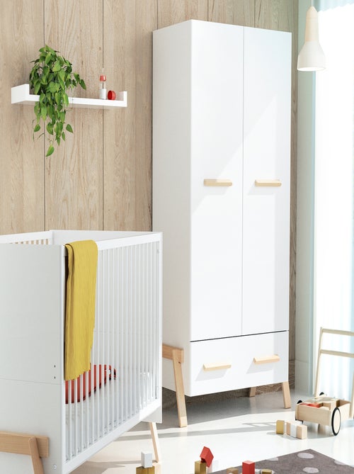 AT4 - Armario infantíl 2 puertas CANAILLE e madera - Blanco/Haya - 108 x 53 x 176 cm - Kiabi