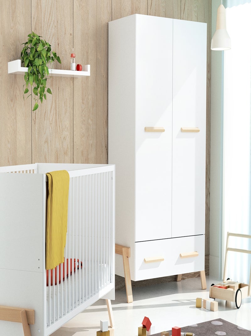 AT4 - Armario infantíl 2 puertas CANAILLE e madera - Blanco/Haya - 108 x 53 x 176 cm Blanco Marrón - Kiabi