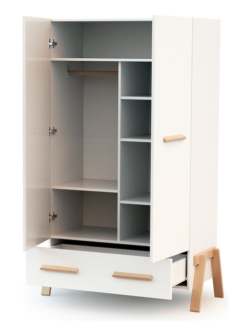 AT4 - Armario infantíl 2 puertas CANAILLE e madera - Blanco/Haya - 108 x 53 x 176 cm - Kiabi
