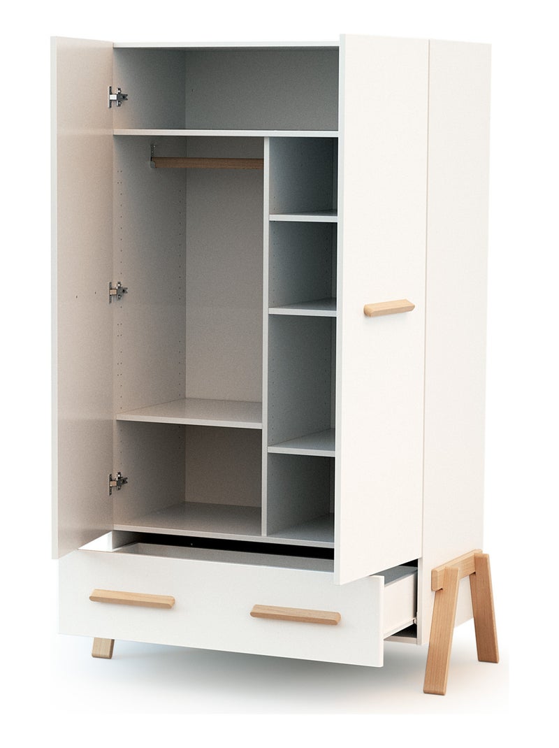 AT4 - Armario infantíl 2 puertas CANAILLE e madera - Blanco/Haya - 108 x 53 x 176 cm Blanco Marrón - Kiabi