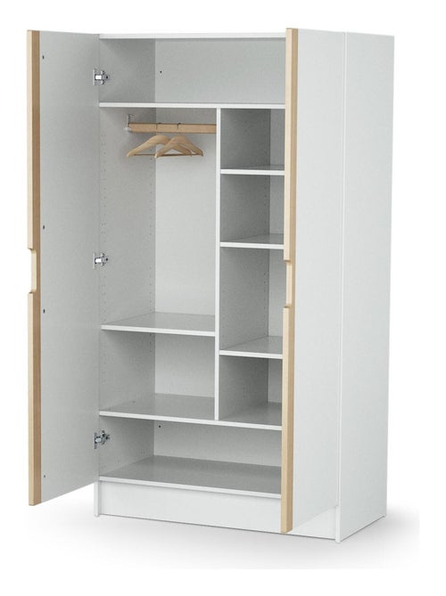 AT4 - Armario infantil 2 puertas CARROUSEL madera - Blanco/Haya Barnizada - 51 x 96 x 176 cm - Kiabi