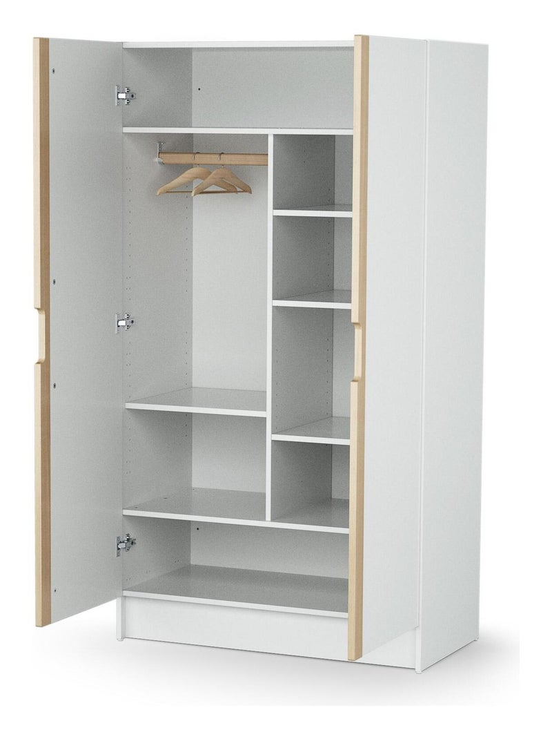 AT4 - Armario infantil 2 puertas CARROUSEL madera - Blanco/Haya Barnizada - 51 x 96 x 176 cm Beige/Blanco - Kiabi