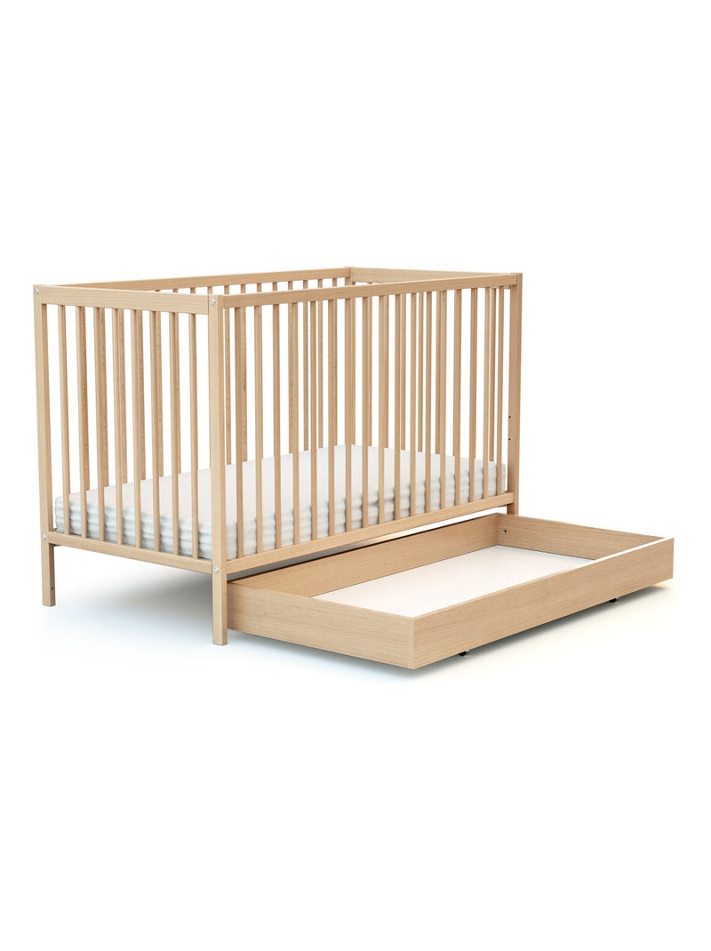AT4 - Cajón para cuna bebé 60 x 120 cm ROLO madera - Haya Barnizada - 114,50 x 57 x 14 cm Beige claro - Kiabi