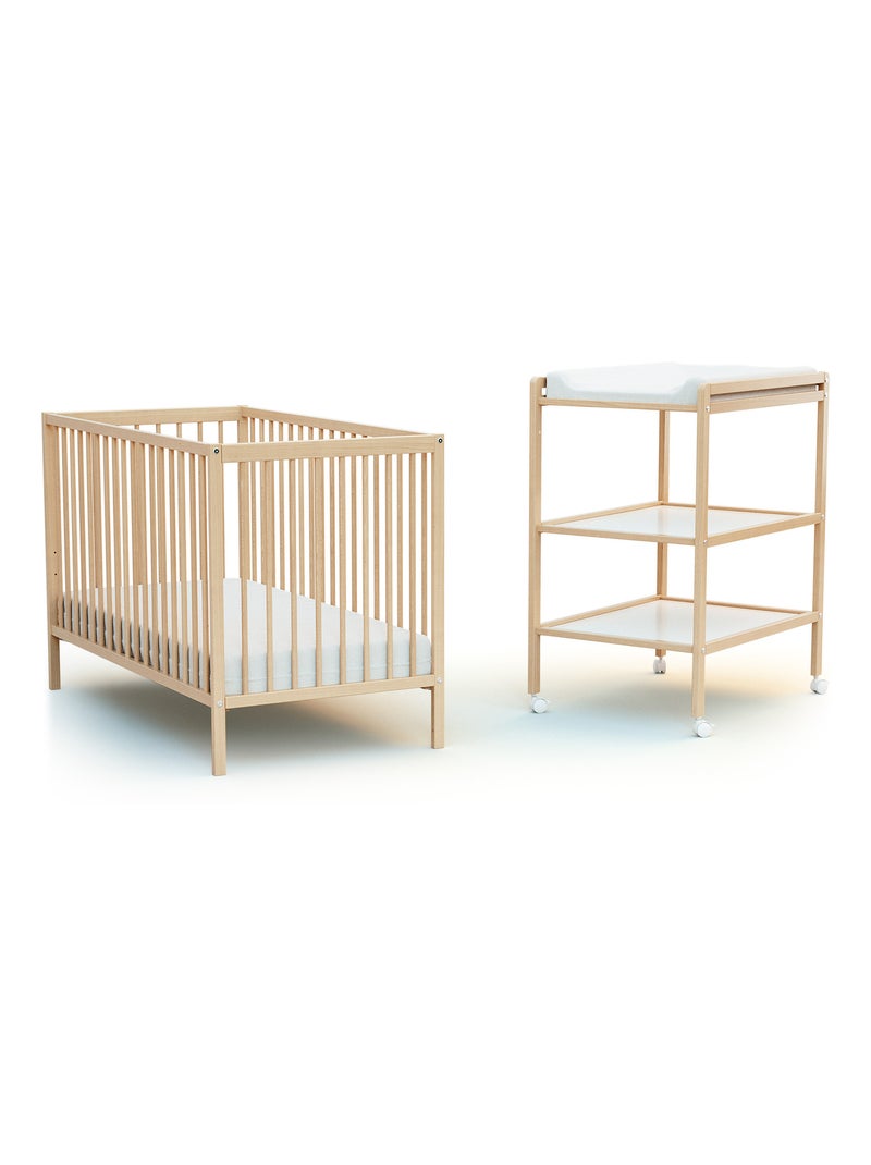 AT4 - Cambiador bebé 2 estantes LILO madera - Haya Barnizada - 54 x 74 x 94 cm Beige claro - Kiabi