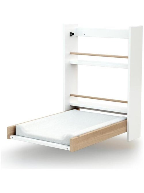 AT4 - Cambiador bebé pared plegable EAZY madera - Blanco/Haya Barnizada - 78 x 56 x 78 cm - Kiabi