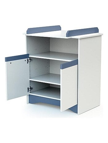 AT4 - Cómoda cambiador bebé 2 puertas COTILLON madera - Blanca/Azul - 79 x 65,5 x 94 cm