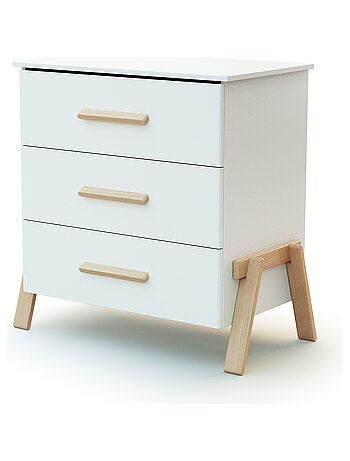 AT4 - Cómoda cambiador bebé 3 cajones Canaille madera - Blanco/Haya Barnizada - 87 x 66 x 94 cm