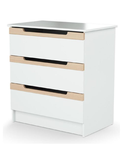 AT4 - Cómoda cambiador bebé 3 cajones CARROUSEL madera - Blanco/Haya Barnizada - 79 x 65,5 x 94 cm - Kiabi
