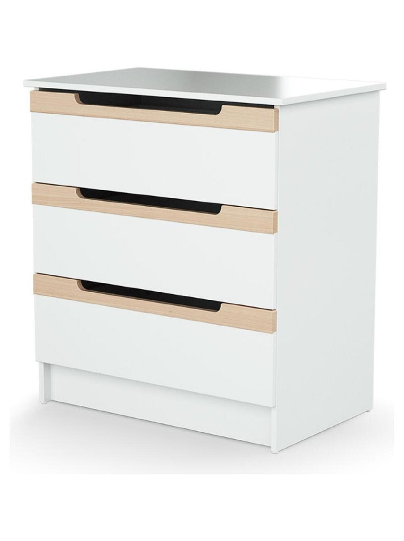 AT4 - Cómoda cambiador bebé 3 cajones CARROUSEL madera - Blanco/Haya Barnizada - 79 x 65,5 x 94 cm Beige/Blanco - Kiabi