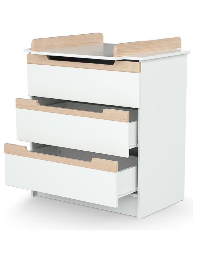 AT4 - Cómoda cambiador bebé 3 cajones CARROUSEL madera - Blanco/Haya Barnizada - 79 x 65,5 x 94 cm Beige/Blanco - Kiabi