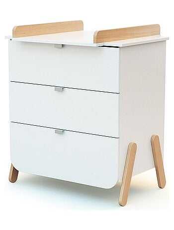 AT4 - Cómoda cambiador bebé 3 cajones PIRATE madera - Blanco/Haya - 79 x 65,5 x 94