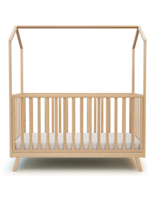AT4 - Cuna bebé casita evolutiva KASA madera - Haya Barnizada - 70 x 140 - 146 x 74.50 x 162.50 cm - Kiabi