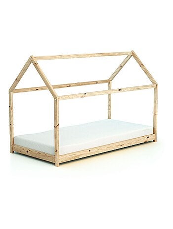 AT4 - Cuna bebé casita madera Cabana - Marrón - 70 x 140 - 145 x 77 x 124 cm