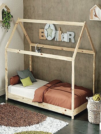 AT4 - Cuna bebé casita madera Cabana - Marrón - 70 x 140 - 145 x 77 x 124 cm