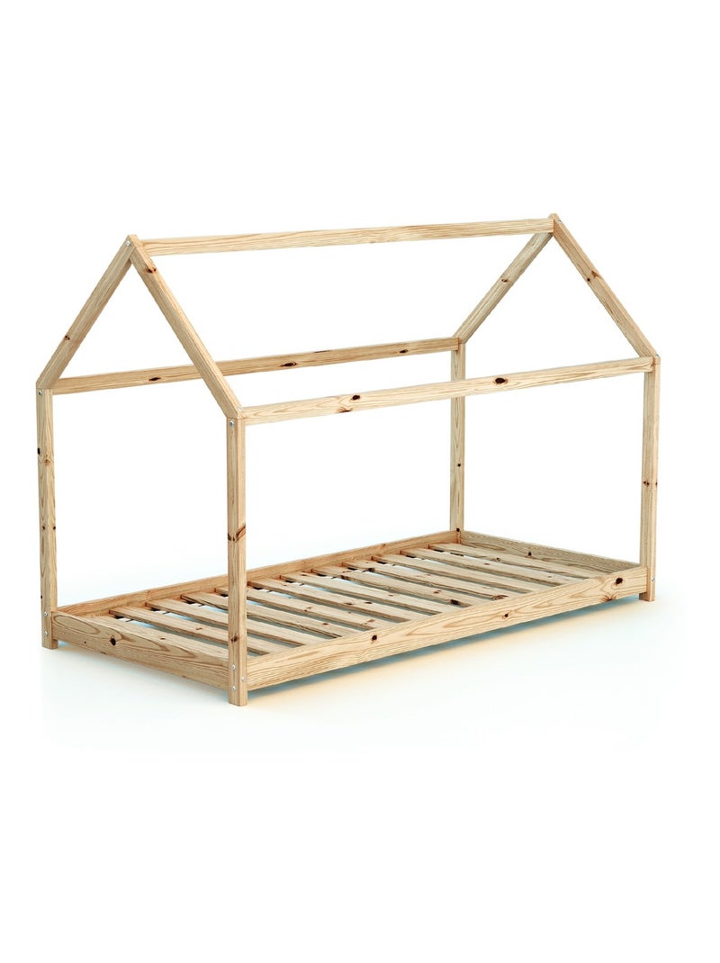 AT4 - Cuna bebé casita madera Cabana - Marrón - 90 x 190 - 195 x 97 x 124 cm Beige - Kiabi