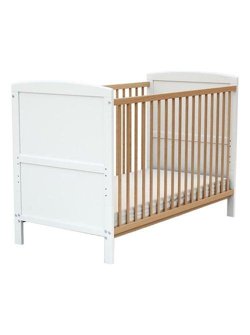 AT4 - Cuna bebé evolutiva LUNA madera - Blanco/Haya Barnizada - 60 x 120 - 124 x 64 x 86,5 cm - Kiabi