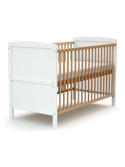 AT4 - Cuna bebé evolutiva LUNA madera - Blanco/Haya Barnizada - 60 x 120 - 124 x 64 x 86,5 cm - Kiabi