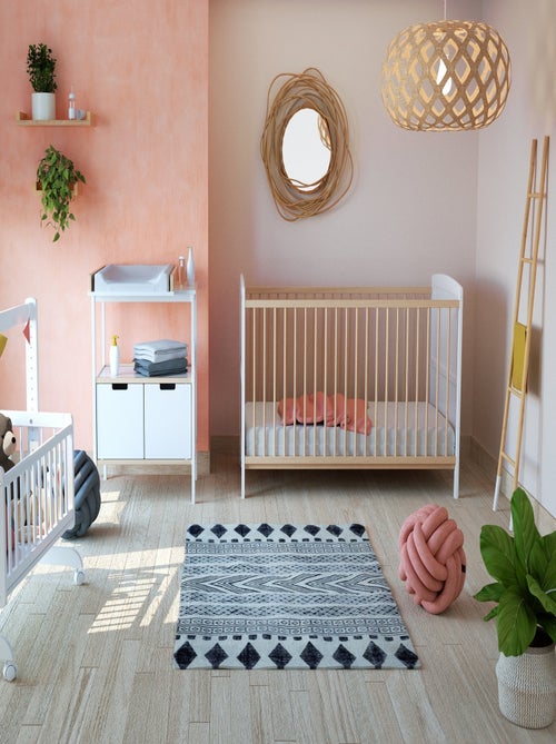 AT4 - Cuna bebé evolutiva LUNA madera - Blanco/Haya Barnizada - 70 x 140 - 144 x 74,5 x 79 cm - Kiabi