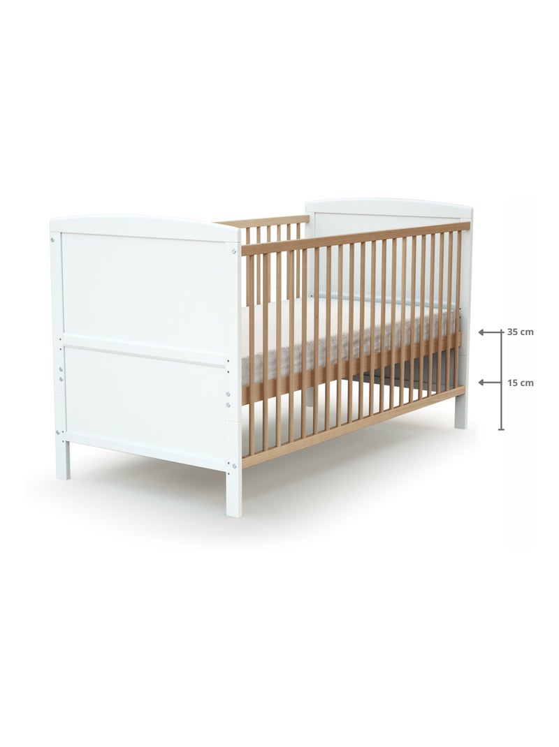 AT4 - Cuna bebé evolutiva LUNA madera - Blanco/Haya Barnizada - 70 x 140 - 144 x 74,5 x 79 cm Beige/Blanco - Kiabi