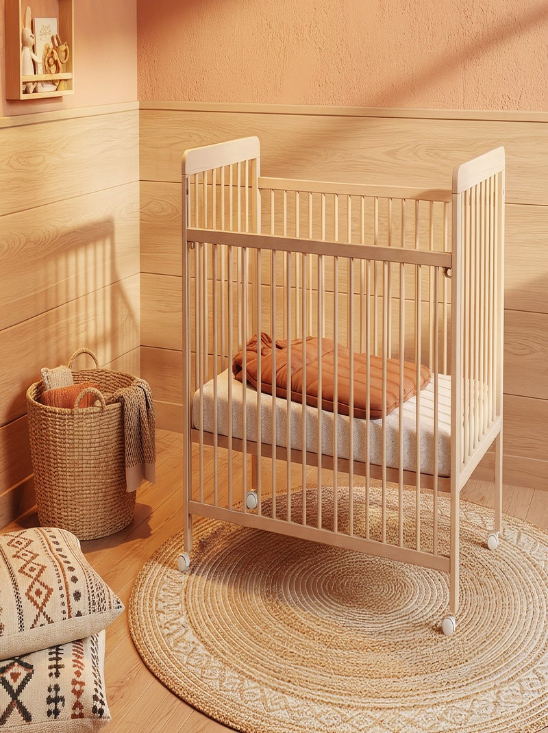 AT4 - Cuna bebé madera con barrera deslizante 60x120 LIVO Haya barnizada Beige claro - Kiabi