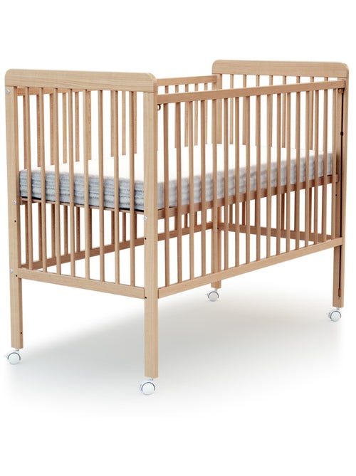 AT4 - Cuna bebé madera con barrera deslizante 60x120 LIVO Haya barnizada - Kiabi