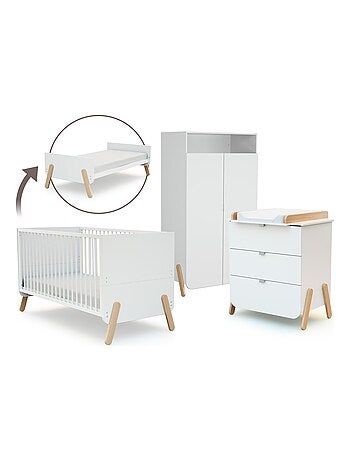 AT4 - Habitación bebé completa evolutiva PIRATE madera - Blanco/Haya Barnizada - 70 x 140