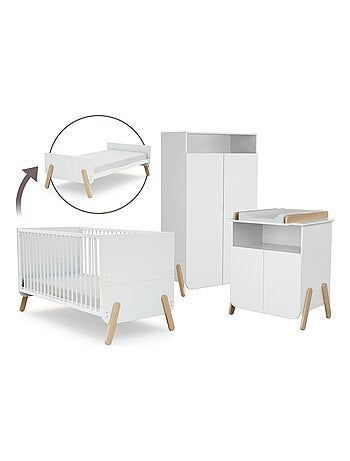 AT4 - Habitación bebé completa PIRATE madera - Blanco/Haya Barnizada - 70 x 140