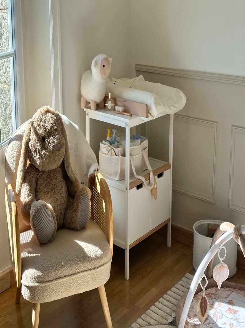 AT4 - Mueble cambiador bebé 2 puertas NATUR madera - Blanco - 68 x 66 x 90,5 cm Blanco - Kiabi