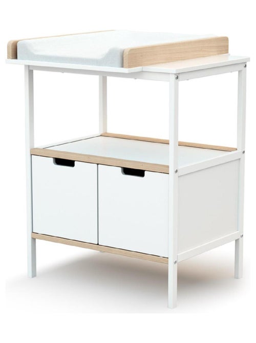 AT4 - Mueble cambiador bebé 2 puertas NATUR madera - Blanco/Haya Cruda - 68 x 66 x 90,5 cm - Kiabi