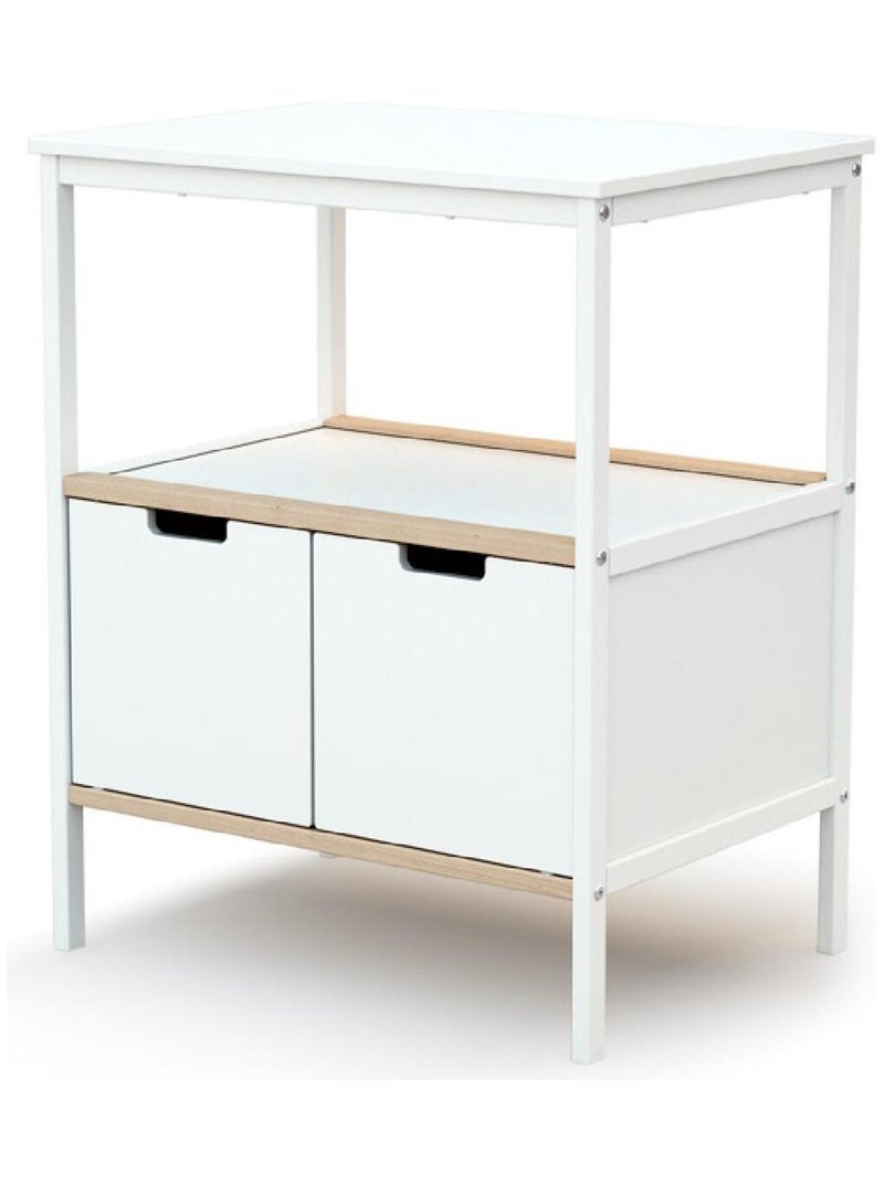 AT4 - Mueble cambiador bebé 2 puertas NATUR madera - Blanco/Haya Cruda - 68 x 66 x 90,5 cm Blanco Beige - Kiabi