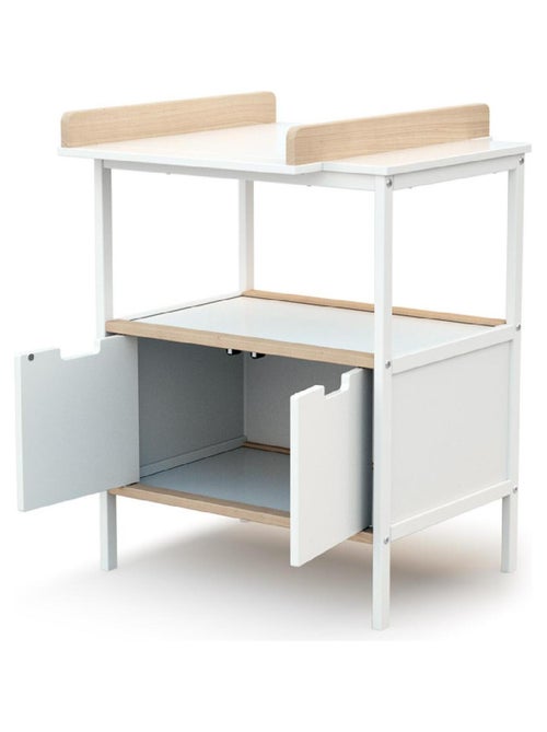 AT4 - Mueble cambiador bebé 2 puertas NATUR madera - Blanco/Haya Cruda - 68 x 66 x 90,5 cm - Kiabi