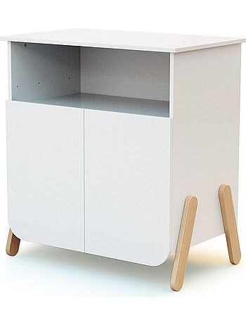 AT4 - Mueble cambiador bebé 2 puertas PIRATE madera - Blanco/Haya - 79 x 65,5 x 94 cm